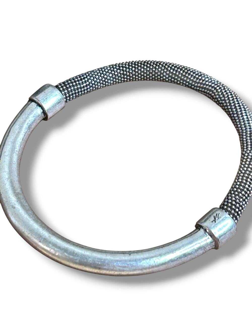Kenneth Cole Brushed Silver Tone Solid and Textured Metal Mesh Bangle Bracelet